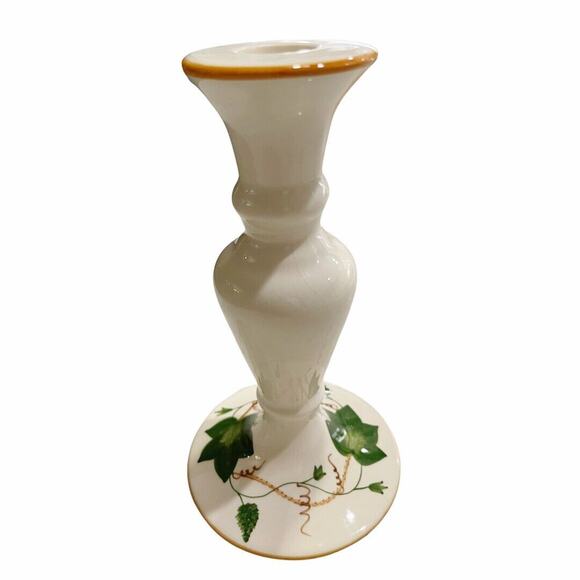 Hand Painted in Portugal Signed and Numbered Ivory Candle Holder Green Ivy - Picture 2 of 6